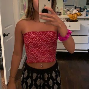 Super cute red tube top with flowers!